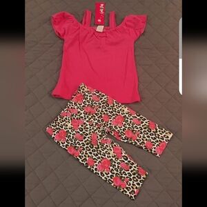 Pink Top and Floral Leopard Print Leggings Set